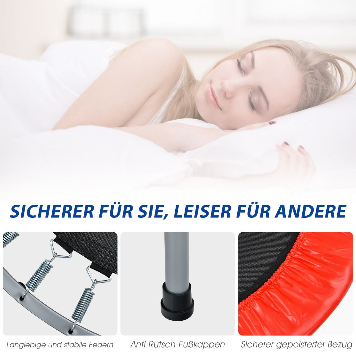Klappbares Mini-Trampolin Fitness-Trampolin mit höhenverstellbarem Haltegriff Indoor Trampolin Fitness zu Hause Ø101 cm