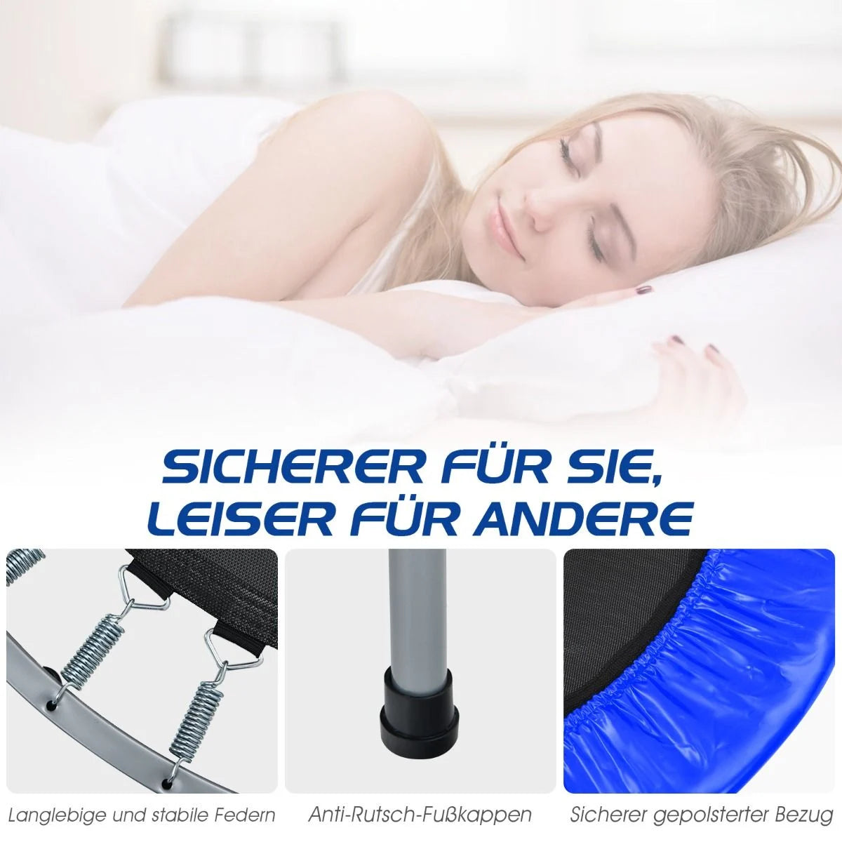 Klappbares Mini-Trampolin Fitness-Trampolin mit höhenverstellbarem Haltegriff Indoor Trampolin Fitness zu Hause Ø101 cm