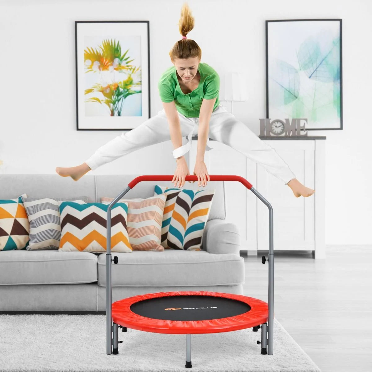 Klappbares Mini-Trampolin Fitness-Trampolin mit höhenverstellbarem Haltegriff Indoor Trampolin Fitness zu Hause Ø101 cm