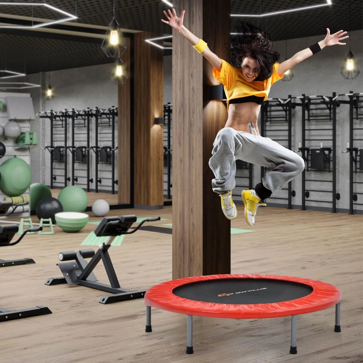 Klappbares Mini-Trampolin Fitness-Trampolin mit höhenverstellbarem Haltegriff Indoor Trampolin Fitness zu Hause Ø101 cm 