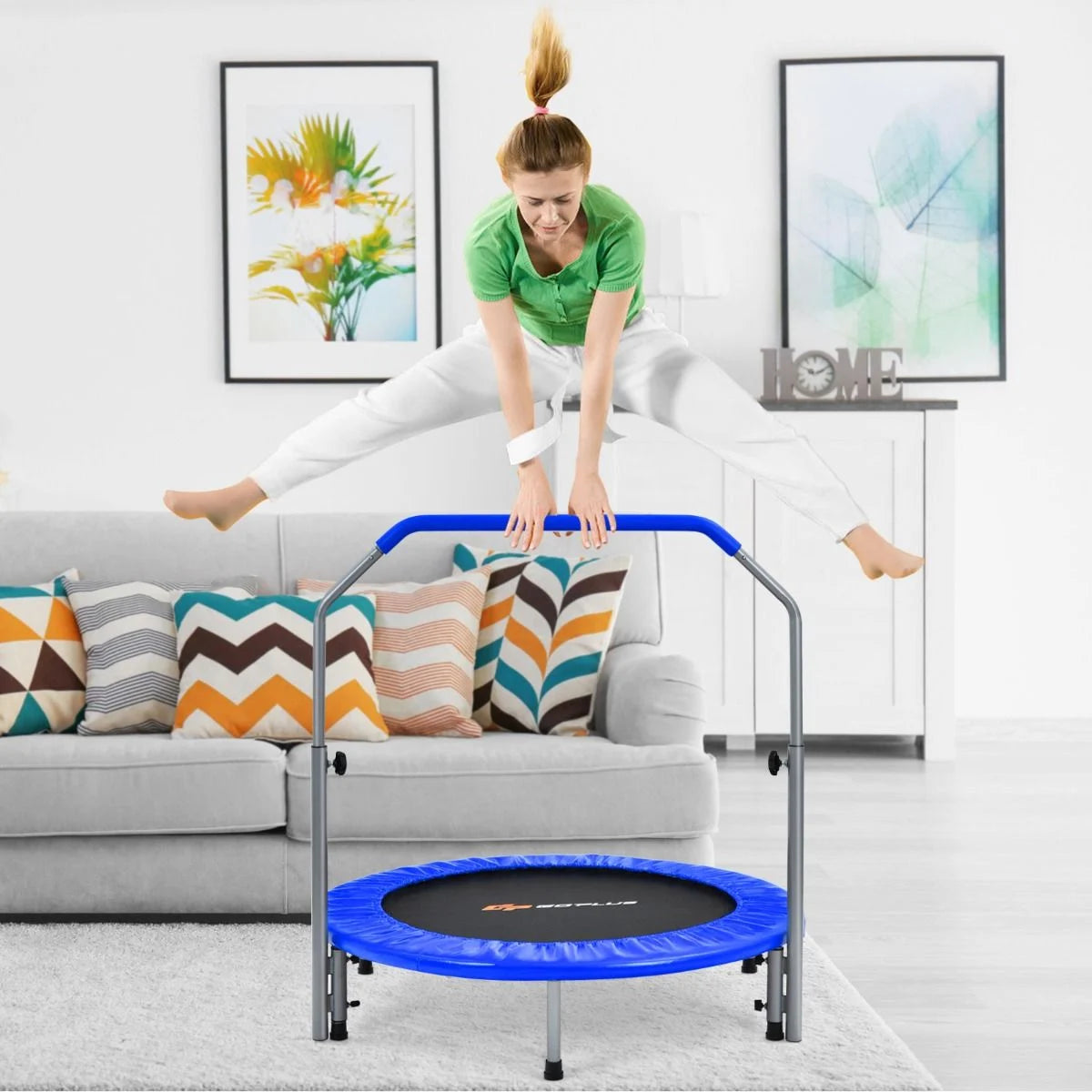 Klappbares Mini-Trampolin Fitness-Trampolin mit höhenverstellbarem Haltegriff Indoor Trampolin Fitness zu Hause Ø101 cm 